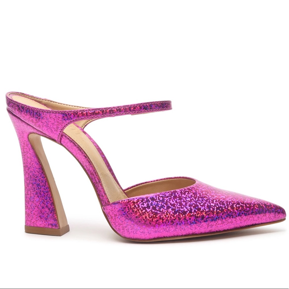NWB Schutz Dover Metallic Glitter Pink Pump Mules